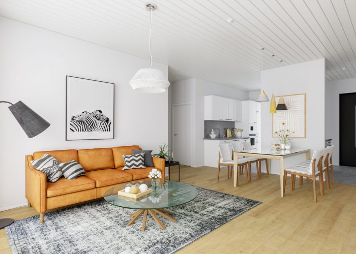 As. Oy Järvenpään Vanha Valtatie 119, olohuone, havainnekuva